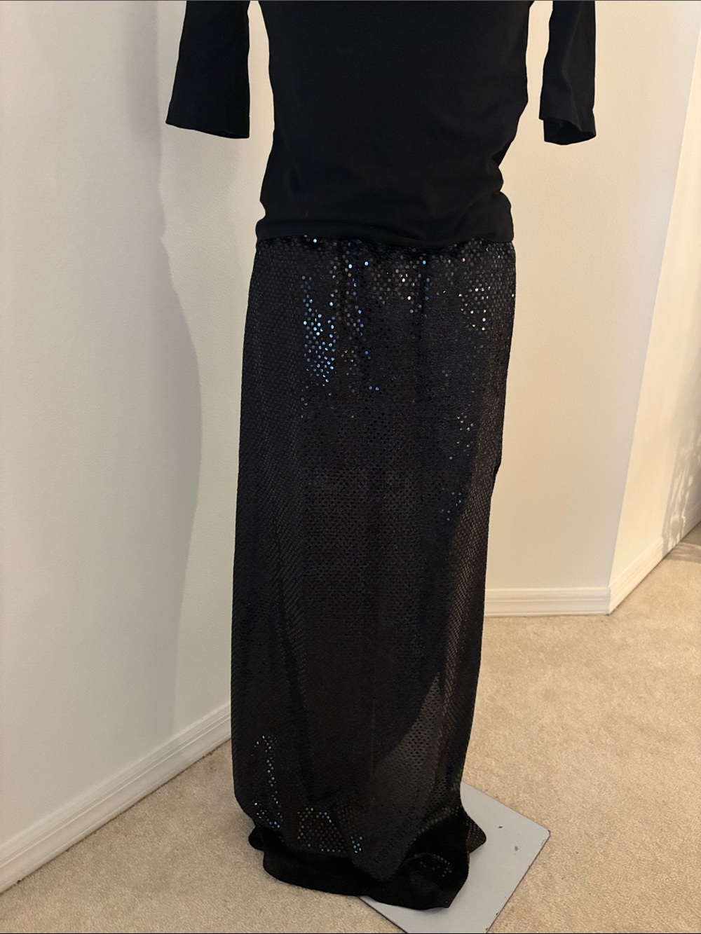 Black Sequin Maxi Skirt - Timeless Evening Skirt